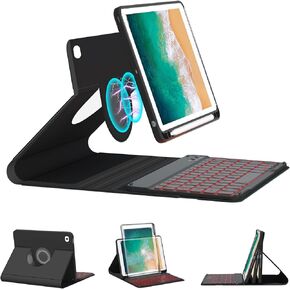 حافظة لوحة مفاتيح BOBOLEE لجهاز iPad الجيل السادس 9.7 بوصة الجيل الخامس، لوحات مفاتيح لجهاز iPad Air 2/Air 1، غطاء نحيف قابل للطي بإضاءة خلفية 360 درجة قابل للفصل مع حامل قلم، أسود in Kuwait