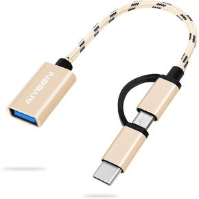 محول AIYEEN 2 في 1 USB C/Micro إلى USB، USB C إلى USB 3.0، كابل محول USB إلى Android OTG متوافق مع MacBook Pro Android Google Samsung والمزيد، أسود in Kuwait