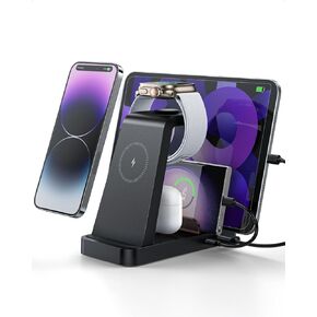 قاعدة شحن Caxdon لأجهزة متعددة، قاعدة شحن لاسلكية لأجهزة iPhone 15/15 Pro Max/14/14 Pro Max وAndroid، iPad Pro/Air/Mini، Apple Watch 9/Ultra 2/Ultra/8/7/8/SE ( G803، أبيض) in Kuwait