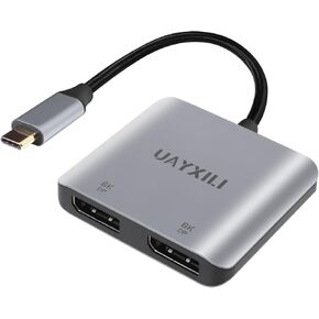 UAYXILI USB C إلى محول منفذ عرض مزدوج 8K60 هرتز، محول منفذ عرض MST 8K منفذ واحد 8K 60 هرتز، منافذ مزدوجة 4K 60 هرتز، منفذ عرض متعدد الشاشات 8K، C إلى 2DP 1.4 محول لماك بوك، Dell، LG، HP، in Kuwait