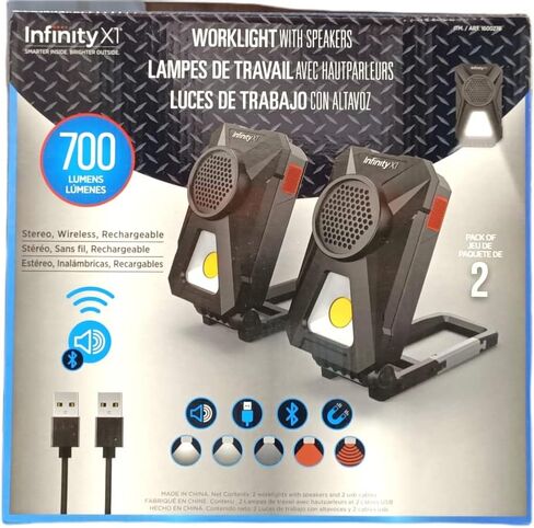 Infinity X1 Stereo, Wireless, Rechargeable 700 Lumens Worklight with Bluetooth Speakers 2-Pack in Saudi Arabia