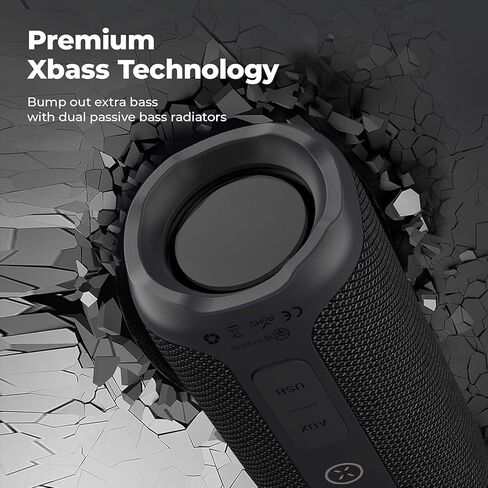 مكبر صوت بلوتوث Tribit StormBox - مكبر صوت محمول بقدرة 24 وات، صوت محيطي 360 درجة، صوت جهير محسن، اقتران لاسلكي مزدوج، مقاومة للماء IPX7، وقت تشغيل لمدة 20 ساعة، مكبر صوت لاسلكي خارجي بنطاق 66 قدمًا in Kuwait