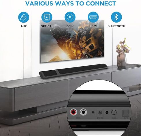 مكبر صوت للتلفزيون من اسيسترست بمكبرات صوت قوية مقاس 36 بوصة بسلك وبلوتوث مع منفذ HDMI/Opt/RCA/AUX/محوري/جهاز تحكم عن بعد، صوت جهوري عميق، تاثير صوت محيطي in Kuwait