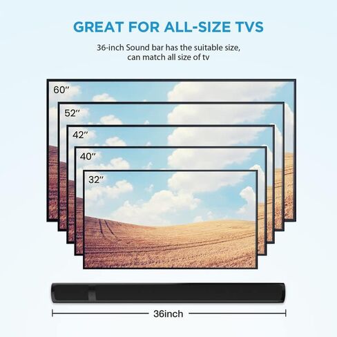 مكبر صوت للتلفزيون من اسيسترست بمكبرات صوت قوية مقاس 36 بوصة بسلك وبلوتوث مع منفذ HDMI/Opt/RCA/AUX/محوري/جهاز تحكم عن بعد، صوت جهوري عميق، تاثير صوت محيطي in Kuwait