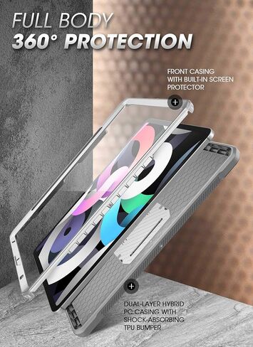 حافظة سلسلة SUPCASE Unicorn Beetle Pro مصممة لجهاز iPad Air 5 (2022) / iPad Air 4 (2020) مقاس 10.9 بوصة، مع حامل قلم رصاص وواقي شاشة مدمج لكامل الجسم وشديد التحمل (أسود) in Saudi Arabia