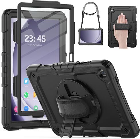 حافظة HXCASEAC لهاتف Samsung Galaxy Tab S6 Lite مقاس 10.4 بوصة 2022/2020 مع واقي شاشة/ حامل حزام يد دوار/ حامل قلم، حافظة مقاومة للصدمات لجهاز Galaxy Tab S6 lite (SM-P610/P613/P615/P619)، أسود in Kuwait