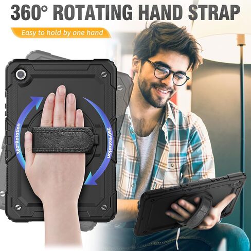 حافظة HXCASEAC لهاتف Samsung Galaxy Tab S6 Lite مقاس 10.4 بوصة 2022/2020 مع واقي شاشة/ حامل حزام يد دوار/ حامل قلم، حافظة مقاومة للصدمات لجهاز Galaxy Tab S6 lite (SM-P610/P613/P615/P619)، أسود in Kuwait