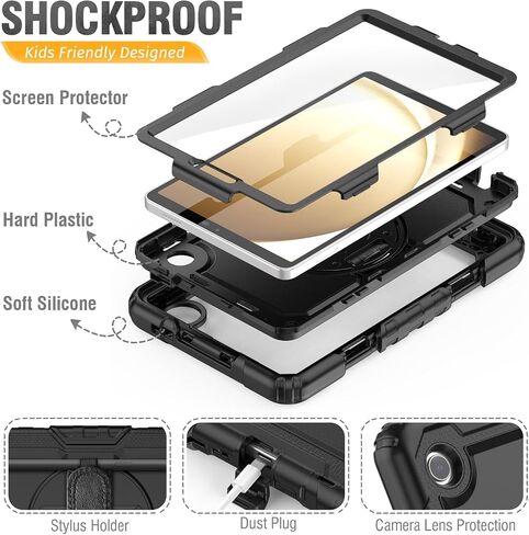 HXCASEAC Case for Samsung Galaxy Tab A9+ Plus / A11+ Plus 11 Inch, Protective with Screen Protector/Hand Strap/Pen Holder, Shockproof for Samsung A9 Plus Tablet Case SM-X210 SM-X218 SM-X230 - Black in Kuwait