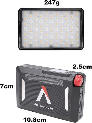 Aputure MC Pro RGBWW LED On Camera Video Light, Temperature 2000K-10000K Support Magnetic Attraction IP65 Protection 15 Built-in Light Effects and App Control in Saudi Arabia