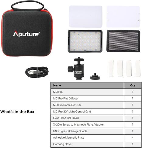 Aputure MC Pro RGBWW LED On Camera Video Light, Temperature 2000K-10000K Support Magnetic Attraction IP65 Protection 15 Built-in Light Effects and App Control in Saudi Arabia