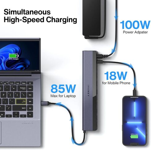 USB C Laptop Docking Station with 100W Power Adapter, iVANKY 12-in-1 85W PD Dock, Dual 4K HDMI Display Thunderbolt 3/4 Dock for Steam Deck, Dell, HP, Lenovo, Surface, etc, USB 3.0 in Kuwait