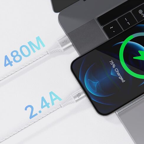 كابل Teleadapt Lightning إلى USB، كابل مرن لنقل البيانات ومزامنة البيانات [معتمد من MFi] بطول 6 أقدام 2.4 أمبير/ 480 ميجابت في الثانية متوافق مع iPhone 13 Mini Pro Max SE 11 Xs Max XR X 8 7 6 Plus 5S in Kuwait