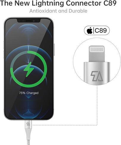 كابل Teleadapt Lightning إلى USB، كابل مرن لنقل البيانات ومزامنة البيانات [معتمد من MFi] بطول 6 أقدام 2.4 أمبير/ 480 ميجابت في الثانية متوافق مع iPhone 13 Mini Pro Max SE 11 Xs Max XR X 8 7 6 Plus 5S in Kuwait