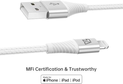 كابل Teleadapt Lightning إلى USB، كابل مرن لنقل البيانات ومزامنة البيانات [معتمد من MFi] بطول 6 أقدام 2.4 أمبير/ 480 ميجابت في الثانية متوافق مع iPhone 13 Mini Pro Max SE 11 Xs Max XR X 8 7 6 Plus 5S in Kuwait