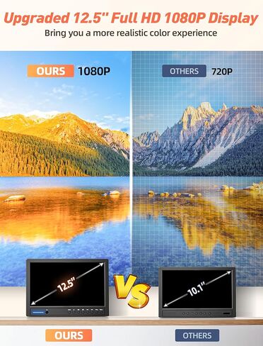 ارافونا مشغل دي في دي محمول للسيارة 12.5 انش مع سماعة رأس، مشغل دي في دي للسيارة مع حامل مسند الرأس، قرص من نوع الشفط، يدعم فيديو 1080P، مدخل HDMI، مدخل ومخرج ايه في، قارئ بطاقة USB/SD، ذاكرة اخر in Kuwait