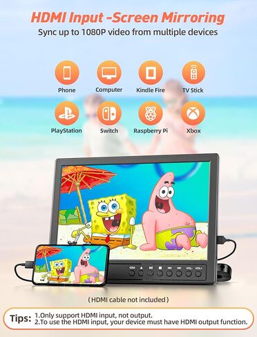 ارافونا مشغل دي في دي محمول للسيارة 12.5 انش مع سماعة رأس، مشغل دي في دي للسيارة مع حامل مسند الرأس، قرص من نوع الشفط، يدعم فيديو 1080P، مدخل HDMI، مدخل ومخرج ايه في، قارئ بطاقة USB/SD، ذاكرة اخر in Kuwait