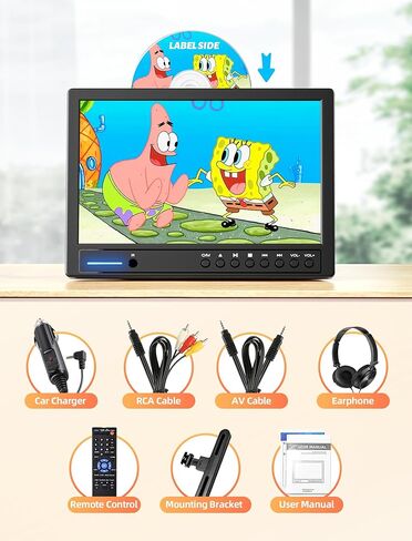 ارافونا مشغل دي في دي محمول للسيارة 12.5 انش مع سماعة رأس، مشغل دي في دي للسيارة مع حامل مسند الرأس، قرص من نوع الشفط، يدعم فيديو 1080P، مدخل HDMI، مدخل ومخرج ايه في، قارئ بطاقة USB/SD، ذاكرة اخر in Kuwait