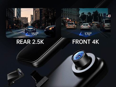 كاميرا مرآة الرؤية الخلفية Pelsee P12 Pro Max 4K+2.5K، كاميرا داش مرآة 12 بوصة مع كاميرا خلفية 2.5K، كاميرا داش أمامية وخلفية 5G Wi-Fi WDR للسيارات والشاحنات، رؤية ليلية، التحكم الصوتي، بطاقة 64 جيجابايت مجانية ونظام تحديد المواقع in Kuwait