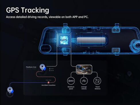 كاميرا مرآة الرؤية الخلفية Pelsee P12 Pro Max 4K+2.5K، كاميرا داش مرآة 12 بوصة مع كاميرا خلفية 2.5K، كاميرا داش أمامية وخلفية 5G Wi-Fi WDR للسيارات والشاحنات، رؤية ليلية، التحكم الصوتي، بطاقة 64 جيجابايت مجانية ونظام تحديد المواقع in Kuwait