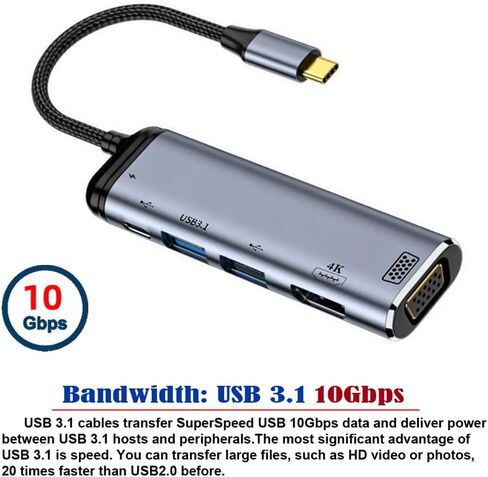 NFHK USB-C نوع C إلى HDMI VGA ثنائي USB 3.0 HUB محول HDTV محول متعدد المنافذ 4K 60hz 1080p مع منفذ طاقة أنثى PD 100W in Kuwait
