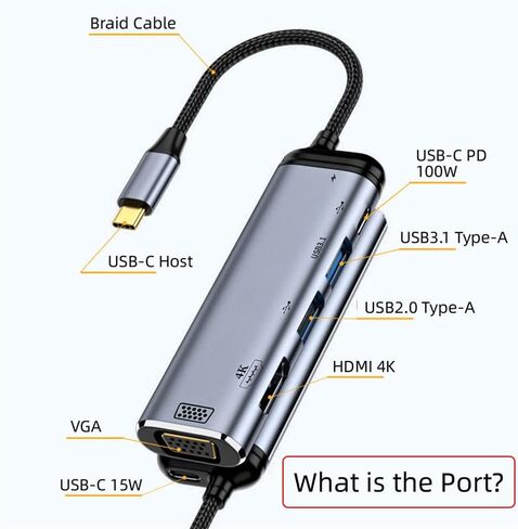 NFHK USB-C نوع C إلى HDMI VGA ثنائي USB 3.0 HUB محول HDTV محول متعدد المنافذ 4K 60hz 1080p مع منفذ طاقة أنثى PD 100W in Kuwait