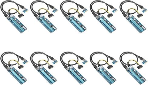 حزمة 10 حزمة من QNINE PCIe Riser 10 ، بطاقة محول GPU Riser ، PCI Express 1X إلى 16X موسع ، بطاقة رسومات التعدين USB 3.0 ، 6pin كابل طاقة MOLEX إلى SATA لجهاز Ethereum Bitcoin Litecoin in Kuwait