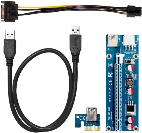 حزمة 10 حزمة من QNINE PCIe Riser 10 ، بطاقة محول GPU Riser ، PCI Express 1X إلى 16X موسع ، بطاقة رسومات التعدين USB 3.0 ، 6pin كابل طاقة MOLEX إلى SATA لجهاز Ethereum Bitcoin Litecoin in Kuwait