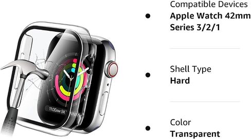 YMHML متوافق مع حافظة Apple Watch 42mm Series 3/2/1 مع واقي شاشة مدمج من الزجاج المقسى، غطاء صلب ممتص للصدمات رفيع بتغطية كاملة لملحقات iWatch in Kuwait