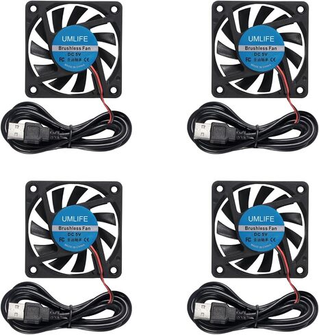 UMLIFE 60mm Fan, 4-Pack 5Volt 0.18A USB 60x60x10mm 6010 Brushless DC Computer CPU Heat Sink Cooling Cooler Fan 60mm x 10mm in Kuwait