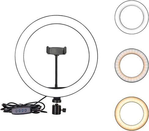 Ring Light OEBLD Dimmable with 3 Light Modes & 10 Brightness Level 360° Rotae LED Ring Fill Lights for Phone Live Stream Makeup YouTube Video Shooting (B(only 10'' Ring Light)) in Kuwait
