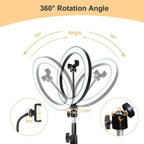 Ring Light OEBLD Dimmable with 3 Light Modes & 10 Brightness Level 360° Rotae LED Ring Fill Lights for Phone Live Stream Makeup YouTube Video Shooting (B(only 10'' Ring Light)) in Kuwait