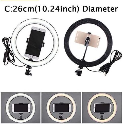 Ring Light OEBLD Dimmable with 3 Light Modes & 10 Brightness Level 360° Rotae LED Ring Fill Lights for Phone Live Stream Makeup YouTube Video Shooting (B(only 10'' Ring Light)) in Kuwait
