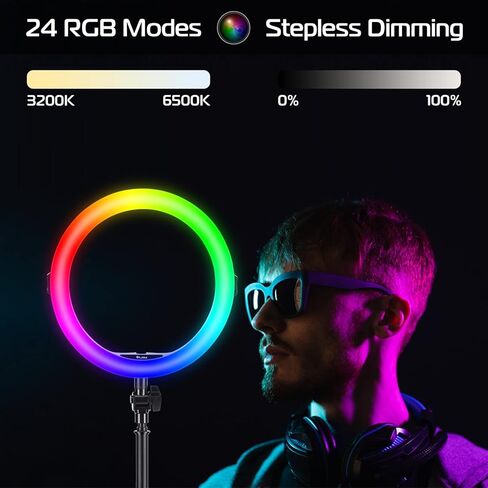 ULANZI Overhead 11 "RGB Selfie Ring Light مع حامل C-Clamp وحامل الهاتف، طقم حامل إضاءة سطح المكتب قابل للتمديد مع ذراع علوي، ضوء خافت لتسجيل الفيديو، والبث المباشر، والصور والمكياج in Kuwait
