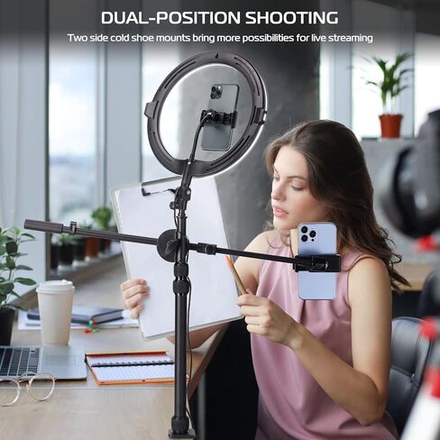ULANZI Overhead 11 "RGB Selfie Ring Light مع حامل C-Clamp وحامل الهاتف، طقم حامل إضاءة سطح المكتب قابل للتمديد مع ذراع علوي، ضوء خافت لتسجيل الفيديو، والبث المباشر، والصور والمكياج in Kuwait