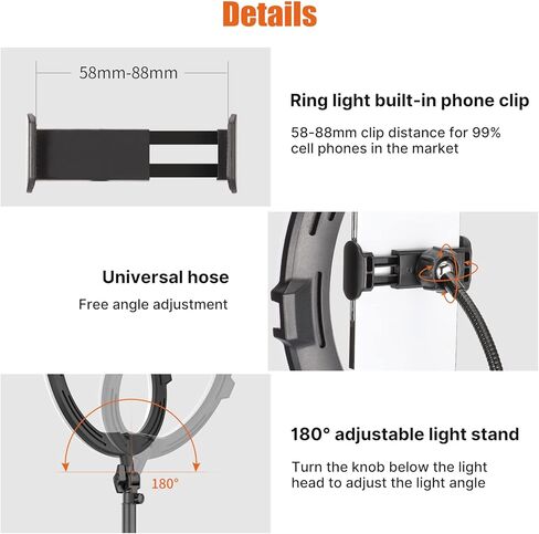 ULANZI Overhead 11 "RGB Selfie Ring Light مع حامل C-Clamp وحامل الهاتف، طقم حامل إضاءة سطح المكتب قابل للتمديد مع ذراع علوي، ضوء خافت لتسجيل الفيديو، والبث المباشر، والصور والمكياج in Kuwait