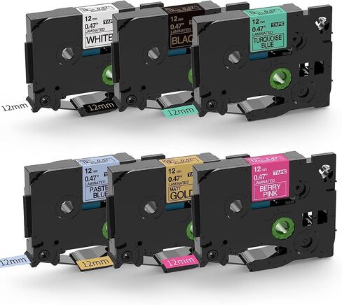 شريط صانع الملصقات تي زد بي تاتش مقاس 12 ملم 0.47 انش متوافق مع صانع الملصقات براذر بي تاتش PTD210 PTD200 PTH110 PTD400 PTD600 (ابيض/ذهبي/ازرق فاتح/تركواز/اسود/زهري بيري)، 6 قطع in Kuwait