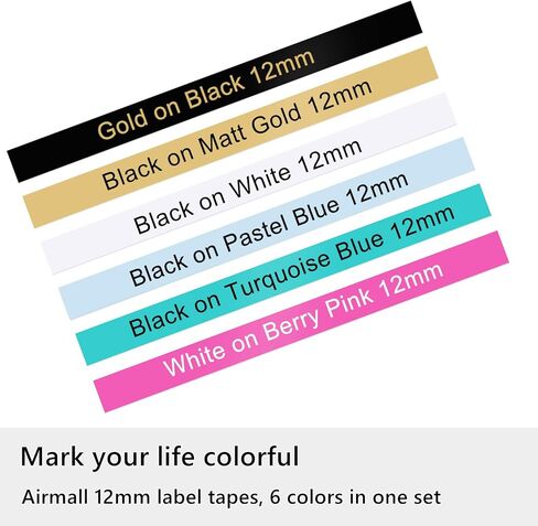 شريط صانع الملصقات تي زد بي تاتش مقاس 12 ملم 0.47 انش متوافق مع صانع الملصقات براذر بي تاتش PTD210 PTD200 PTH110 PTD400 PTD600 (ابيض/ذهبي/ازرق فاتح/تركواز/اسود/زهري بيري)، 6 قطع in Kuwait