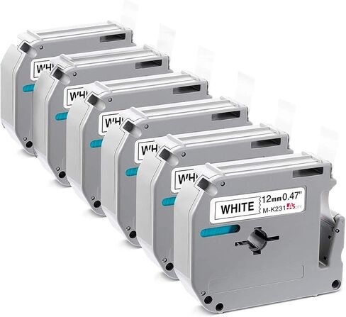 شريط تسمية متوافق مع ASprink M-K231 استبدال لشريط Brother P Touch M M-K231S 12 مم 0.47 بوصة أبيض MK231 EMK231 MK231S لBrother Ptouch PT-M95 PT-85 PT-75 PT-65، أسود على أبيض، 26.2 قدم، 6 حزم، 6 in Kuwait