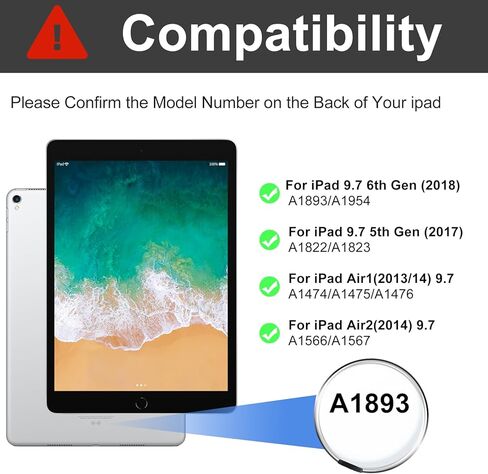 حافظة لوحة مفاتيح BOBOLEE لجهاز iPad الجيل السادس 9.7 بوصة الجيل الخامس، لوحات مفاتيح لجهاز iPad Air 2/Air 1، غطاء نحيف قابل للطي بإضاءة خلفية 360 درجة قابل للفصل مع حامل قلم، أسود in Kuwait