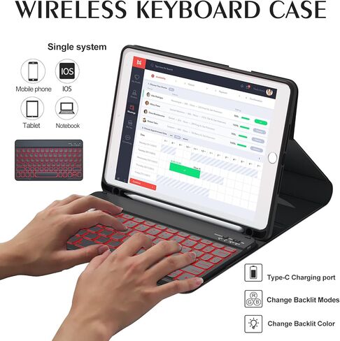 حافظة لوحة مفاتيح BOBOLEE لجهاز iPad الجيل السادس 9.7 بوصة الجيل الخامس، لوحات مفاتيح لجهاز iPad Air 2/Air 1، غطاء نحيف قابل للطي بإضاءة خلفية 360 درجة قابل للفصل مع حامل قلم، أسود in Kuwait