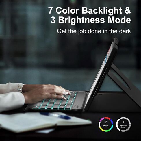 حافظة لوحة مفاتيح BOBOLEE لجهاز iPad الجيل السادس 9.7 بوصة الجيل الخامس، لوحات مفاتيح لجهاز iPad Air 2/Air 1، غطاء نحيف قابل للطي بإضاءة خلفية 360 درجة قابل للفصل مع حامل قلم، أسود in Kuwait