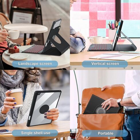 حافظة لوحة مفاتيح BOBOLEE لجهاز iPad الجيل السادس 9.7 بوصة الجيل الخامس، لوحات مفاتيح لجهاز iPad Air 2/Air 1، غطاء نحيف قابل للطي بإضاءة خلفية 360 درجة قابل للفصل مع حامل قلم، أسود in Kuwait