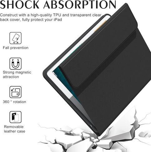 حافظة لوحة مفاتيح BOBOLEE لجهاز iPad الجيل السادس 9.7 بوصة الجيل الخامس، لوحات مفاتيح لجهاز iPad Air 2/Air 1، غطاء نحيف قابل للطي بإضاءة خلفية 360 درجة قابل للفصل مع حامل قلم، أسود in Kuwait