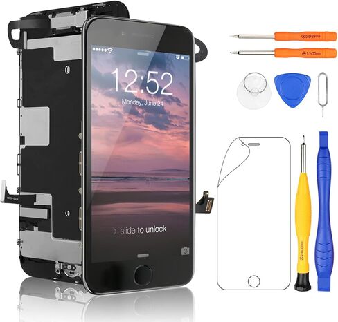 Yodoit لشاشات iPhone 8 سوداء اللون مع زر الصفحة الرئيسية والكاميرا الأمامية ومكبر صوت الأذن وشاشة LCD كاملة مجموعة أدوات إصلاح وأدوات إصلاح رقمية وشاشة LCD للحماية (موديل: A1863 وA1905 وA1906) in Kuwait