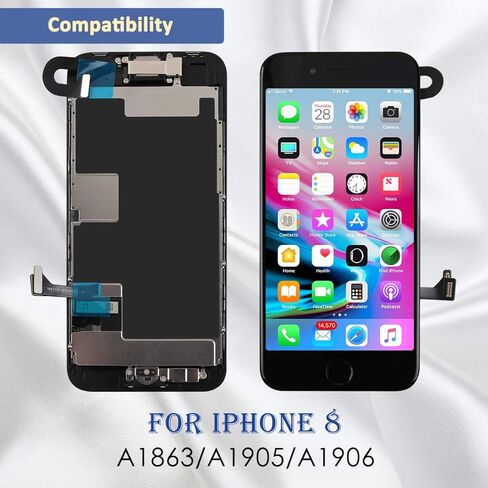 Yodoit لشاشات iPhone 8 سوداء اللون مع زر الصفحة الرئيسية والكاميرا الأمامية ومكبر صوت الأذن وشاشة LCD كاملة مجموعة أدوات إصلاح وأدوات إصلاح رقمية وشاشة LCD للحماية (موديل: A1863 وA1905 وA1906) in Kuwait