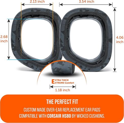 WC Freeze HS80 - Cooling Gel Earpads for Corsair HS80 RGB Wireless & Wired | Made by Wicked Cushions | Also fits HS80 Max. Elevate Comfort, Thickness & Sound Isolation | Black in Kuwait