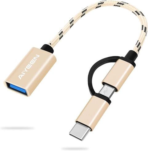 محول AIYEEN 2 في 1 USB C/Micro إلى USB، USB C إلى USB 3.0، كابل محول USB إلى Android OTG متوافق مع MacBook Pro Android Google Samsung والمزيد، أسود in Kuwait