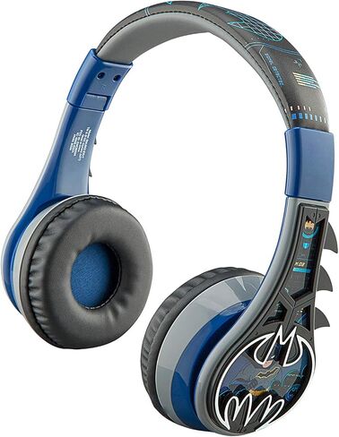 Batman Kids Bluetooth Headphones, Wireless Headphones with Microphone Includes Aux Cord, Volume Reduced Kids Foldable Headphones for School, Home, or Travel in Kuwait