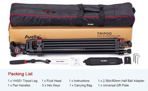 افيلا نظام ثلاثي القوائم للفيديو VH501، حامل ثلاثي القوائم احترافي من الالومنيوم شديد التحمل 72 انش، مع رأس قابل للفصل قابل للفصل وامالة بحد اقصى 13 باوند، لكاميرا كانون ونيكون وسوني واوليمبوس in Kuwait