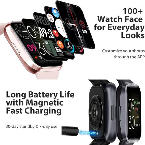 ساعة ذكية WalkerFit A1، Reloj Inteligente، متتبع اللياقة البدنية مع مراقب معدل ضربات القلب/ضغط الدم SpO2، لمس 1.7 بوصة، IP68 مقاوم للماء Reloj متوافق مع iOS، ساعة ذكية Android للنساء والرجال، أسود in Kuwait